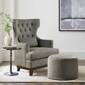 Davi Gray Textured Upholstery Tufted Back Wingback Chair