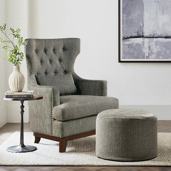 Unbranded Davi Gray Textured Upholstery Tufted Back Wingback Chair