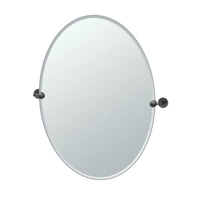 Latitude 29 in. W x 32 in. H Frameless Oval Bathroom Vanity Mirror in Matte Black
