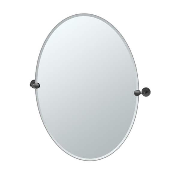 Gatco Latitude 29 in. W x 32 in. H Frameless Oval Bathroom Vanity Mirror in Matte Black