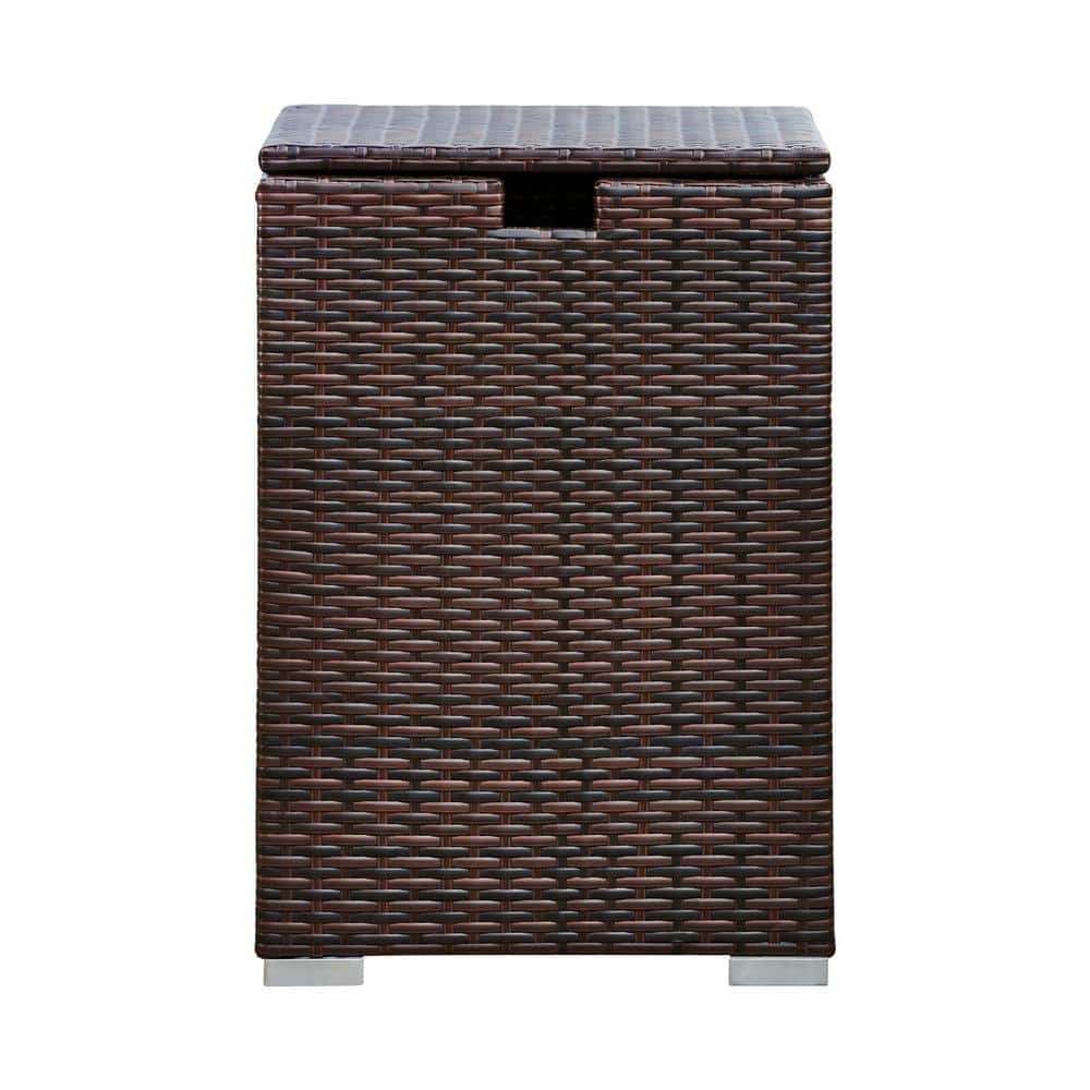 Dark Brown Wicker Propane Tank Cover Table