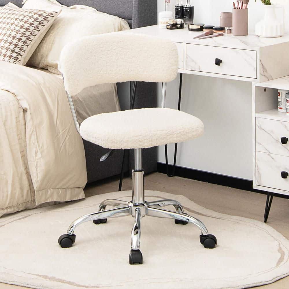Computer Desk Chair Adjustable Sherpa Office Chair Swivel Fabric Ergonomic Task Chair Vanity Chair in White price history on PriceWatchPro