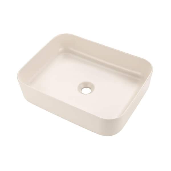 Rectangular 20-1/4 in. Bathroom Ceramic Vessel Sink Art Basin in Matte Khaki