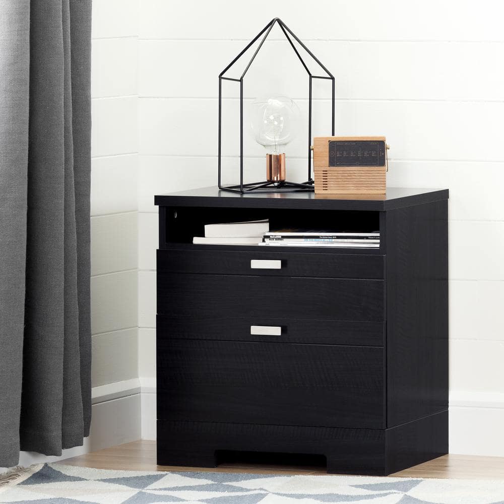 Black Onyx 2-Drawer Nightstand with Open Shelf
