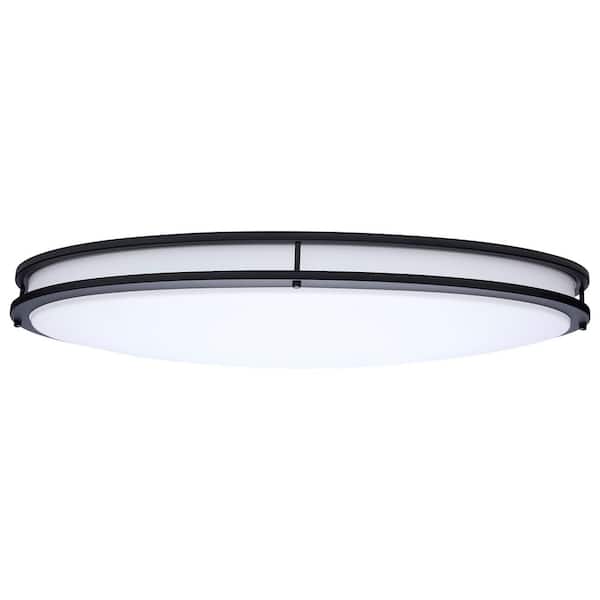 Glamour 32 in. 300-Watt Equivalent 1-Light Black Transitional Selectable LED Flush Mount, White Acrylic Lens