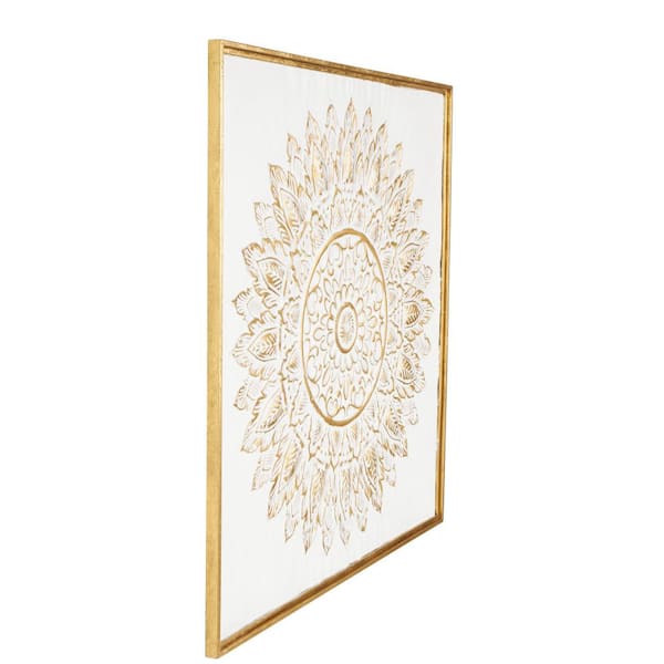 Litton Lane Metal Gold Leaf Mandala Floral Wall Decor with White Backing