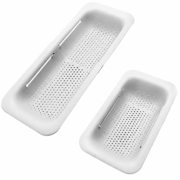Foldable Plastic Over-the-Sink Colander and Fruit and Vegetable Strainer, Extendable 14.3 in. to 19.4 in., White