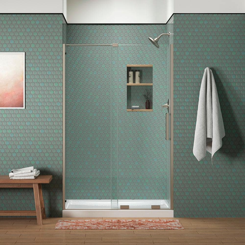 Echelon Anodized Brushed Nickel Sliding Shower Door with Crystal Clear Glass