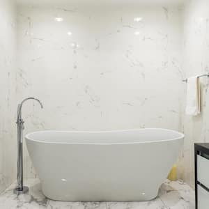 63 in. Acrylic Flatbottom Single Slipper Not Whirlpool Bathtub Soaking SPA Tub in Glossy White