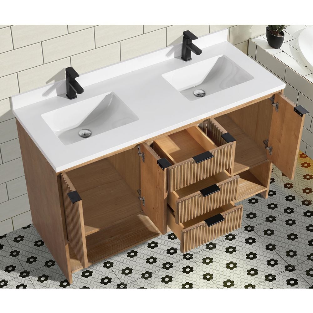 San Diego 55" Weathered Fir Double Sink Freestanding Vanity