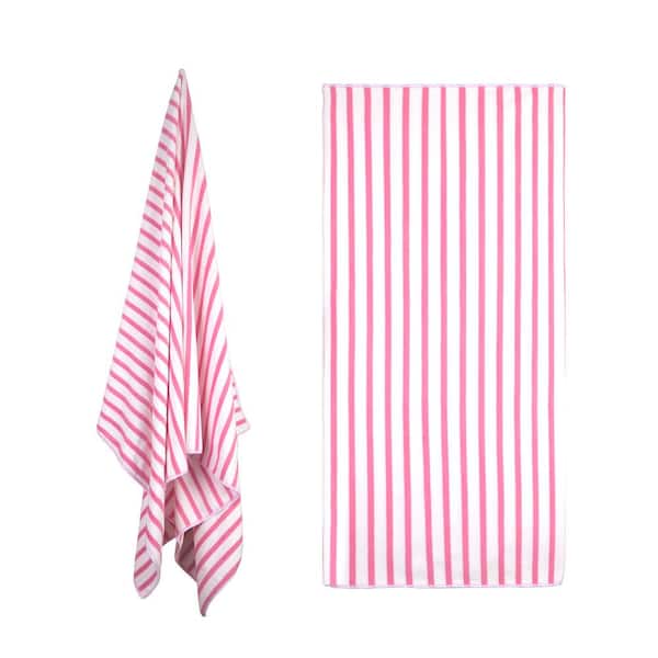Pink and Gray Set of 4 Bathroom Towels, Grey Striped Fabric With