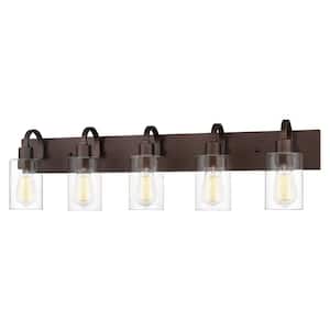 37 in. 5-Light Oil Rubbed Bronze Vanity Light with Clear Glass Shade Bathroom Light Fixture