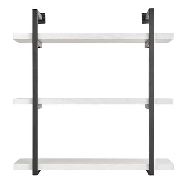 Modern 3-Tier Hanging Bracket Wall Shelves in Black Metal and White Bi –  Danya B.
