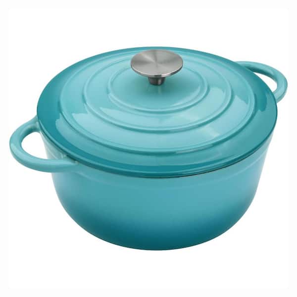 3 Piece Aqua Enameled Cast Iron Round Dutch Oven Set with Lid Dual Handles Nonstick Oven Safe for All Cooktops
