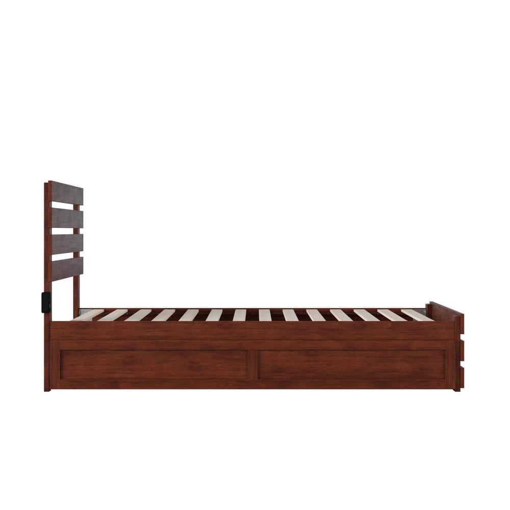 Oxford Twin Platform Bed with USB Charger and Drawer in Walnut