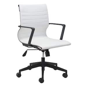 Stacy White Faux Leather Seat Office Chair with Non-Adjustable Arms