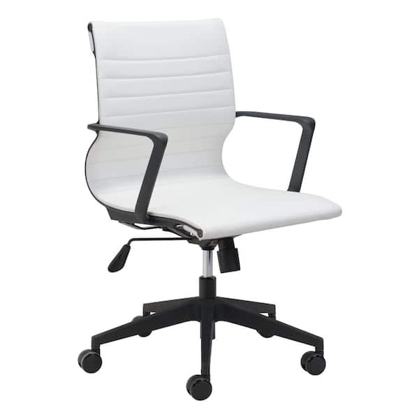 ZUO Stacy White Faux Leather Seat Office Chair with Non-Adjustable Arms