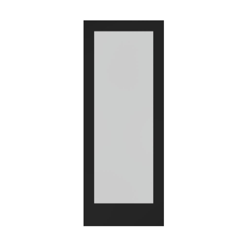 32 in. W. x 80 in. x 1-3/8 in. Frosted Glass 1-Lite Shaker Black Finished Solid Wood Core Interior Barn Door Slab -  eightdoors, 50388019803235