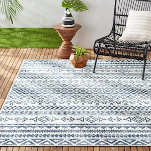 Patio Country Odina Blue/Ivory 8 ft. x 10 ft. Southwest Tribal Indoor/Outdoor Area Rug