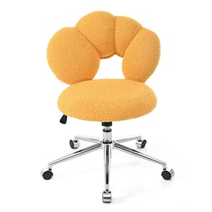 Teddy Fabric Seat 360° Swivel Dressing Chair in Yellow, Height Adjustable Computer Desk Chair with Semi-wrapped Backrest