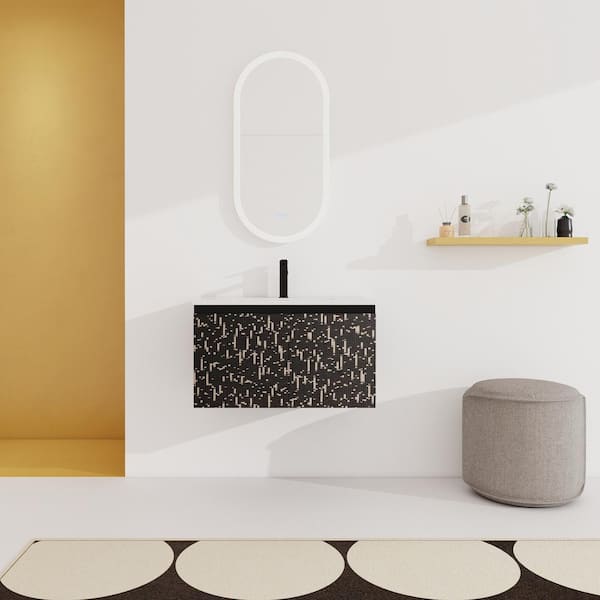 Unbranded 30 in. W x 18 in. D x 17 in. H Single Sink Floating Bath Vanity in Black with White Ceramics Top