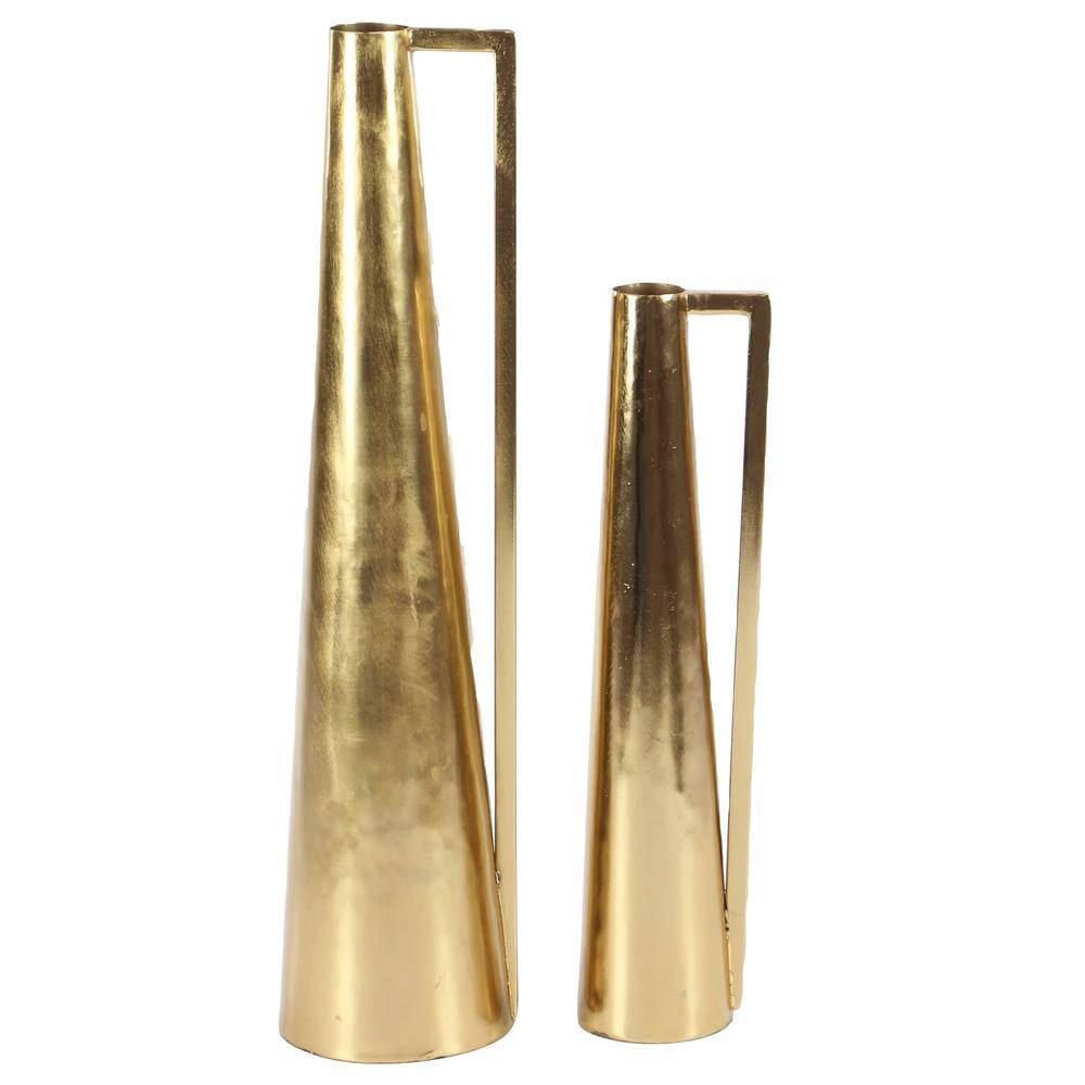 Gold Slim Cone Metal Geometric Decorative Vase Set