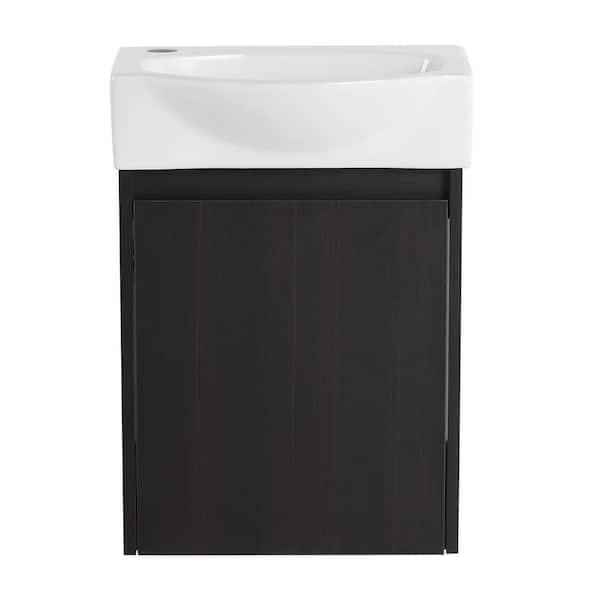 Ziyudura 16 in. Single Sink Floating Black Bath Vanity with White Ceramic Top, Scratch Resistant, One Cabinet Door