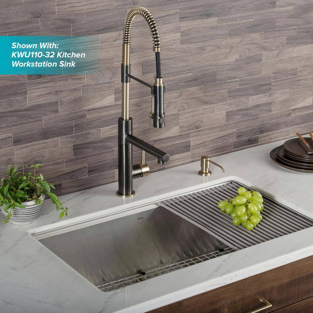 Black Stainless Steel and Brushed Gold Commercial Kitchen Faucet with Pull-Out Spray