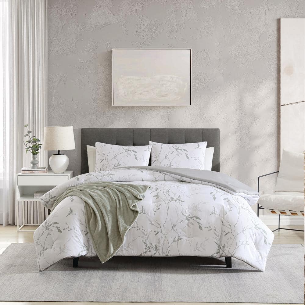 Ink Wash Vine 4-Piece Green Microfiber King Comforter Set