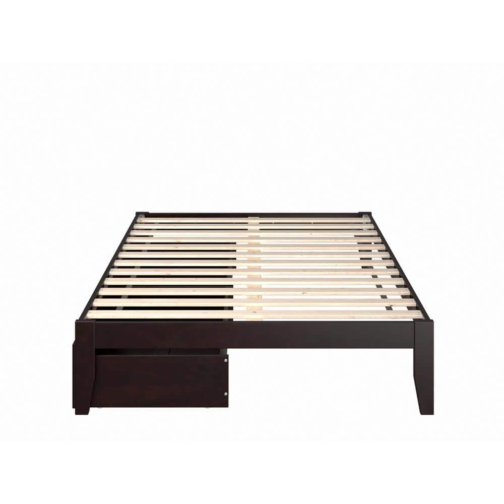 Colorado Full/Double Espresso Wood Frame Bed with Upholstered Drawers