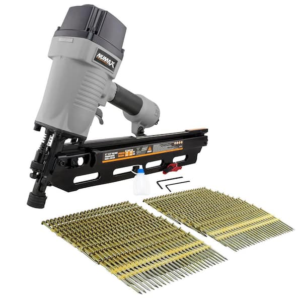 NuMax Pneumatic 21 Degree 3-1/2 in. Full Round Head Framing Nailer with Nails (500-Count)