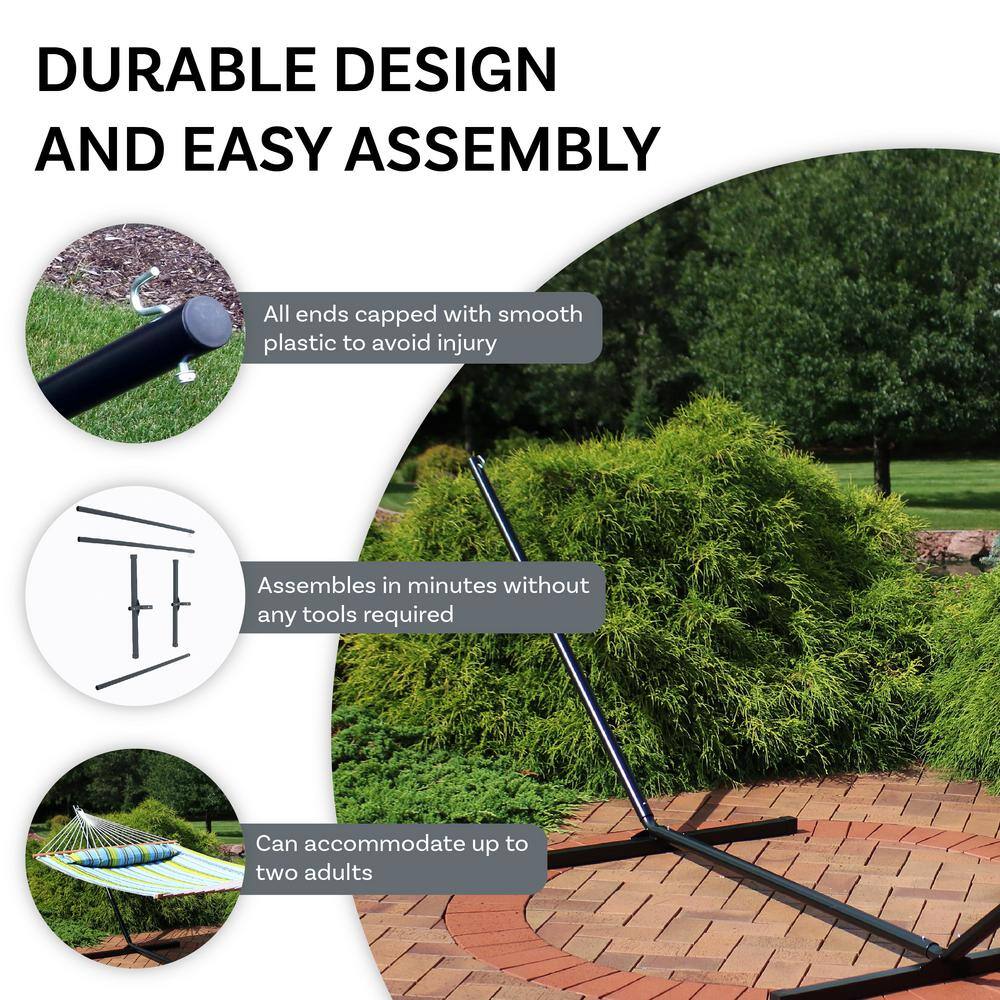 15 ft Black Heavy-Duty Steel Hammock Stand with Adjustable Hooks