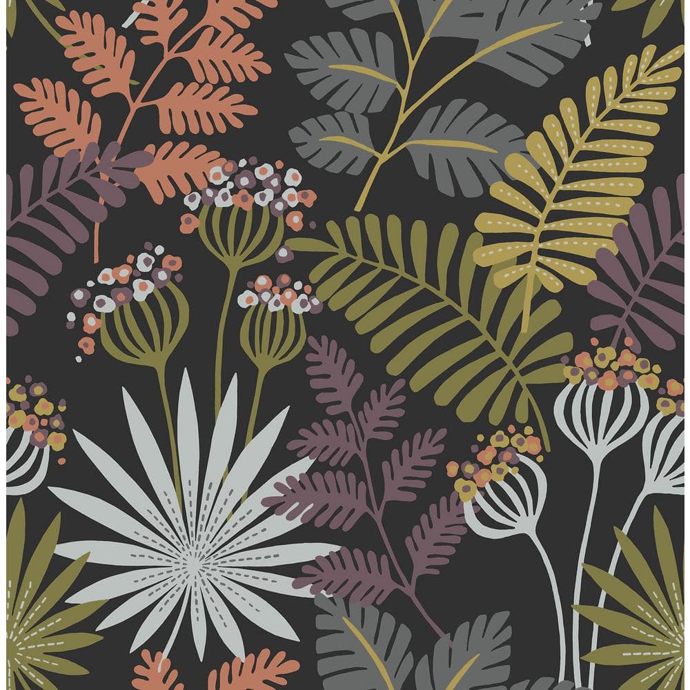 Marajo Black Botanical Peel and Stick Wallpaper