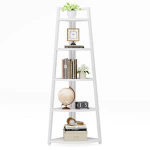 Eulas 70 in. Tall white MDF 5-Shelf Corner Ladder Shelf Bookcase with Metal Frame for Living Room, Kitchen, Home Office