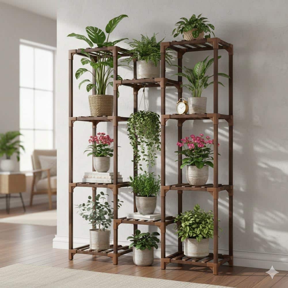 Lynzavix Brown Tall Shelf Stand Indoor Outdoor 10 Tier Plant Rack
