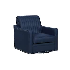 Callum Navy Blue Faux Leather Swivel Accent Chair