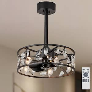 18 in. Indoor Black Reversible Crystal Ceiling Fan with Lights and Remote