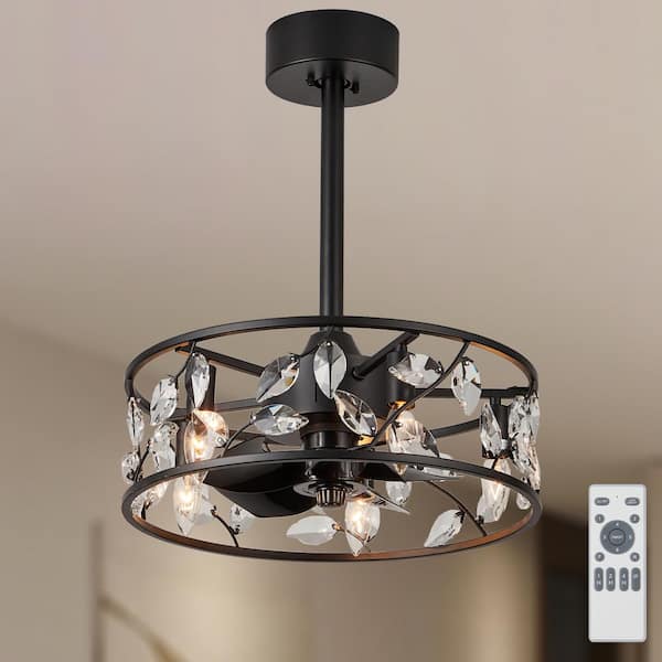 18 in. Indoor Black Reversible Crystal Ceiling Fan with Lights and Remote