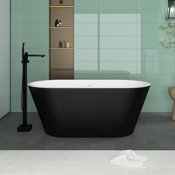 JimsMaison 59 in. x 29.5 in. Acrylic Freestanding Flatbottom Soaking Bathtub with Center Drain in Matte Black