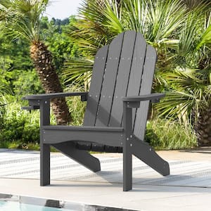 Phillida Dark Gray Recycled HIPS Plastic Weather Resistant Reclining Outdoor Adirondack Chair Patio Fire Pit Chair 1Pcs