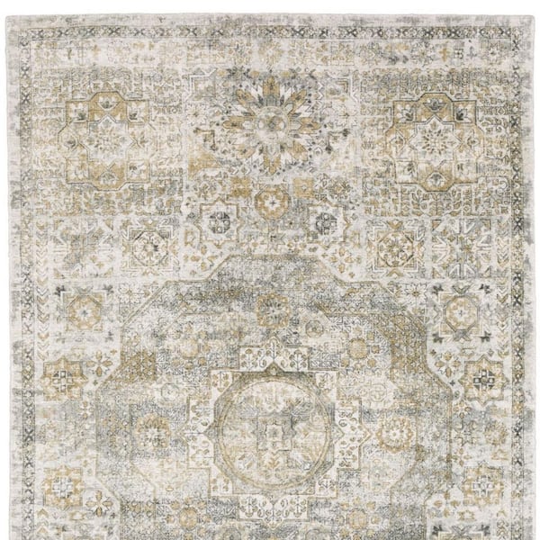 9 ft. x 12 ft. Gray, Gold Medallion Washable Area Rug