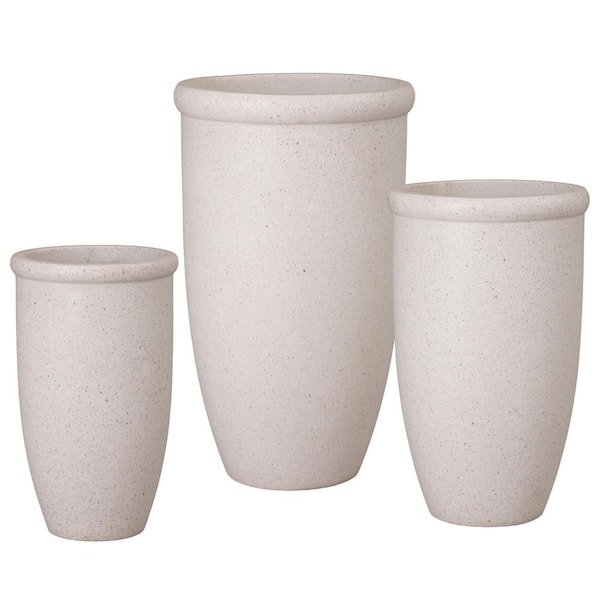 18 in., 22 in., 27.5 in. H Terrazzo White Terrazzo Round Planters with Drainage Hole (Set of 3)