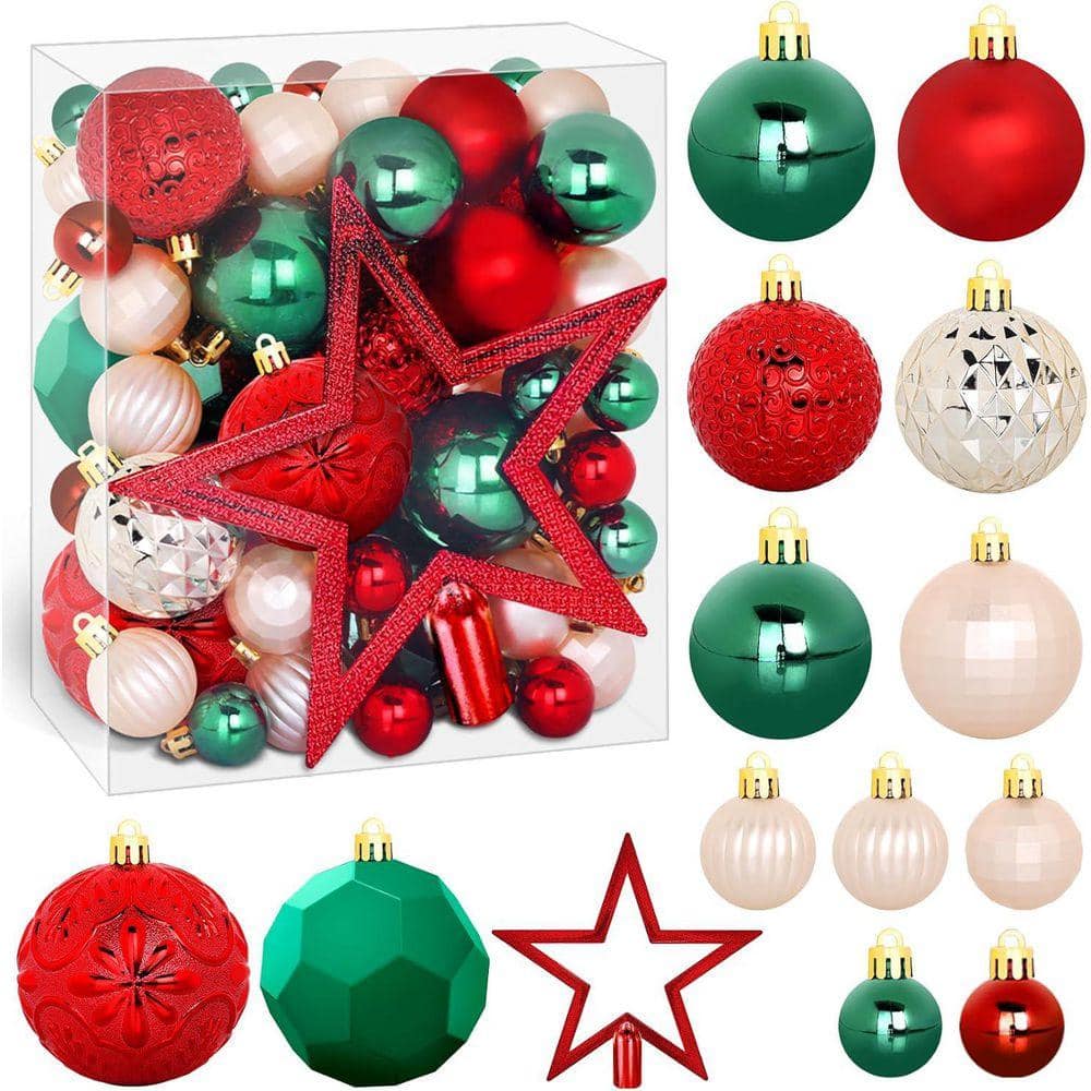 Unbrand 50-Pack Shatterproof Red and Green Christmas Balls with Hanging ...
