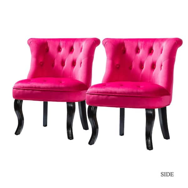 JAYDEN CREATION Jane Modern Fushia Velvet Tufted Accent Armless Side Chair (Set of 2)