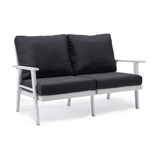 Walbrooke Patio White Aluminum Frame and Loveseat with Charcoal Removable Cushions