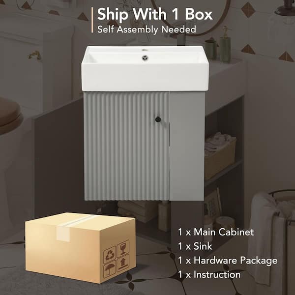 Modern 21.6 in. W Floating Bath Vanity in Gray with White Ceramic Top and Right Side Storage