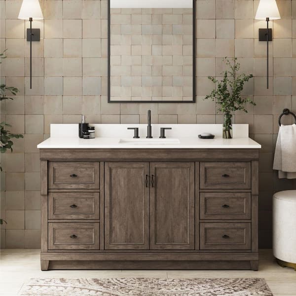 Naples 60 in. W x 21.63 in. D x 34 in. H Bath Vanity Cabinet without Top in Distressed Grey