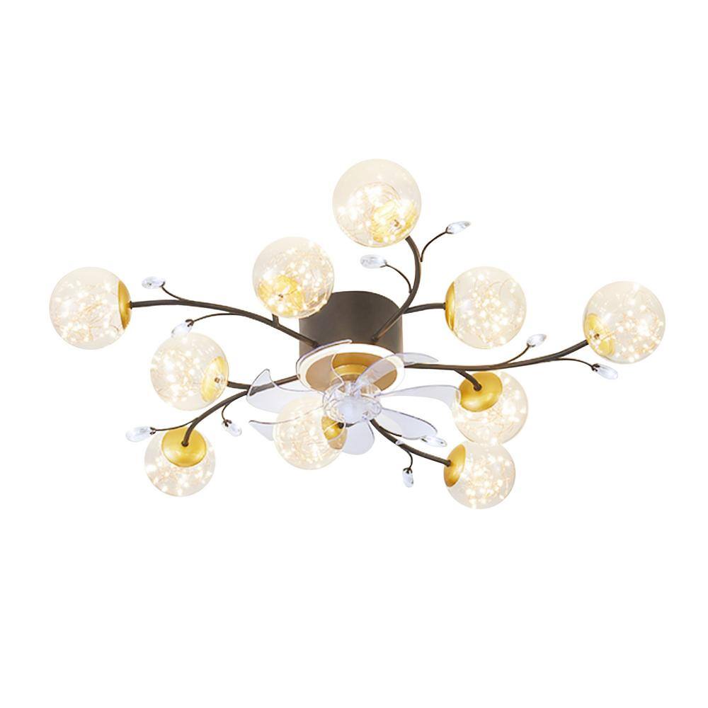 39 in. 10-Light Indoor Black Flush Mount Ceiling Fan with Remote, Modern Starry Glass Ball Fandelier for Bedroom price history on PriceWatchPro