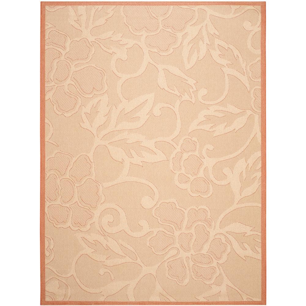Natural Floral Motif Synthetic 9' x 12' Outdoor Rug