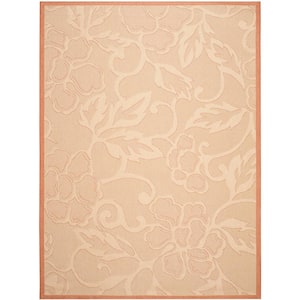 Courtyard Natural/Terracotta 9 ft. x 12 ft. Floral Indoor/Outdoor Patio  Area Rug